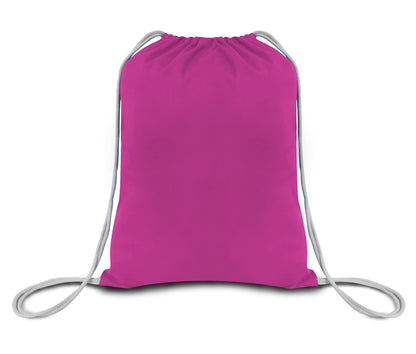 Pink drawstring bag on a white background. OAD Economical Canvas Pack, Embroidered by Helmsman Stitch Co.