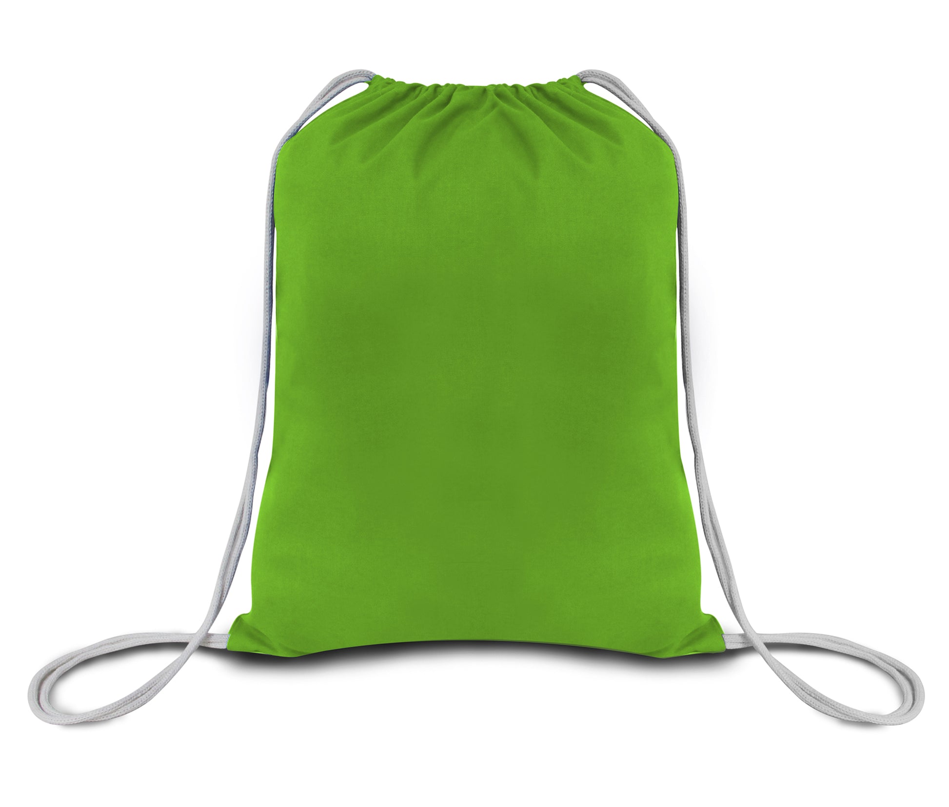 Green drawstring bag on a white background. OAD Economical Canvas Pack, Embroidered by Helmsman Stitch Co.