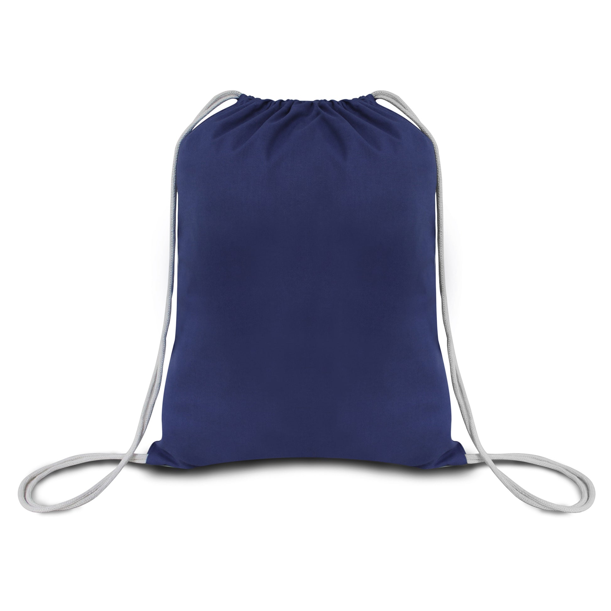 Navy blue drawstring bag on a white background. OAD Economical Canvas Pack, Embroidered by Helmsman Stitch Co.