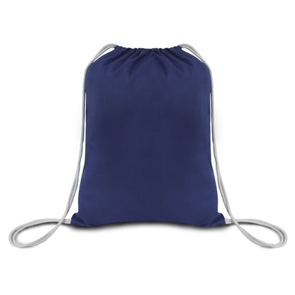Navy blue drawstring bag on a white background. OAD Economical Canvas Pack, Embroidered by Helmsman Stitch Co.