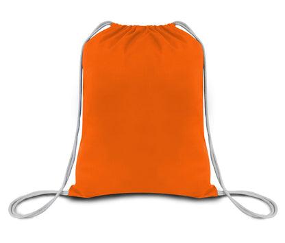 Orange drawstring bag on a white background. OAD Economical Canvas Pack, Embroidered by Helmsman Stitch Co.