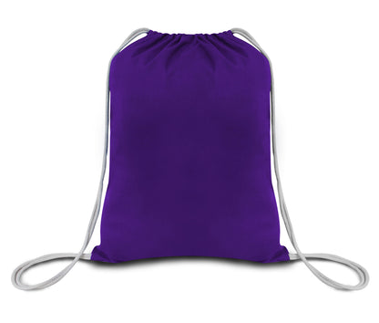 Purple drawstring bag on a white background. OAD Economical Canvas Pack, Embroidered by Helmsman Stitch Co.