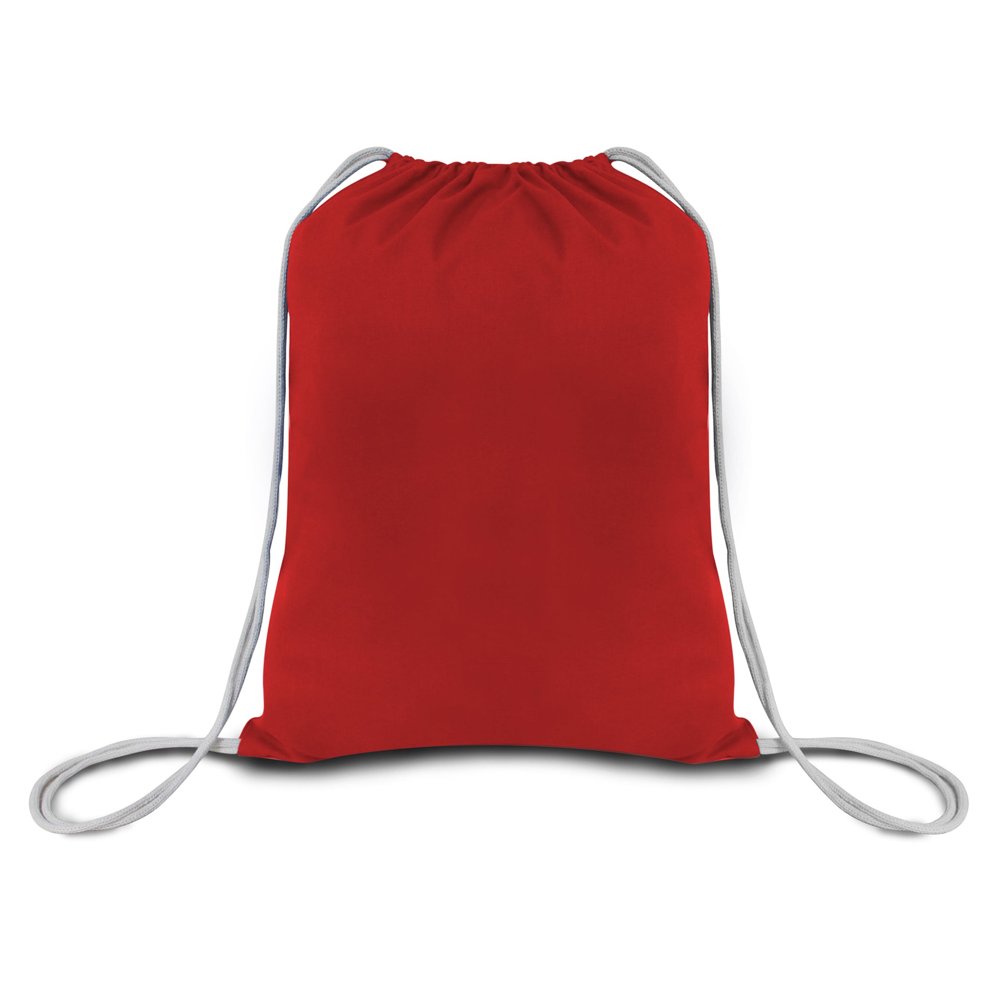 Red drawstring bag on a white background. OAD Economical Canvas Pack, Embroidered by Helmsman Stitch Co.