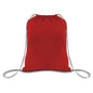 Red drawstring bag on a white background. OAD Economical Canvas Pack, Embroidered by Helmsman Stitch Co.