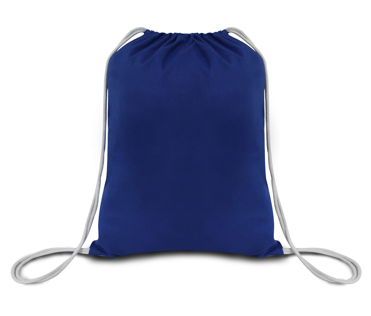 Blue drawstring bag on a white background. OAD Economical Canvas Pack, Embroidered by Helmsman Stitch Co.