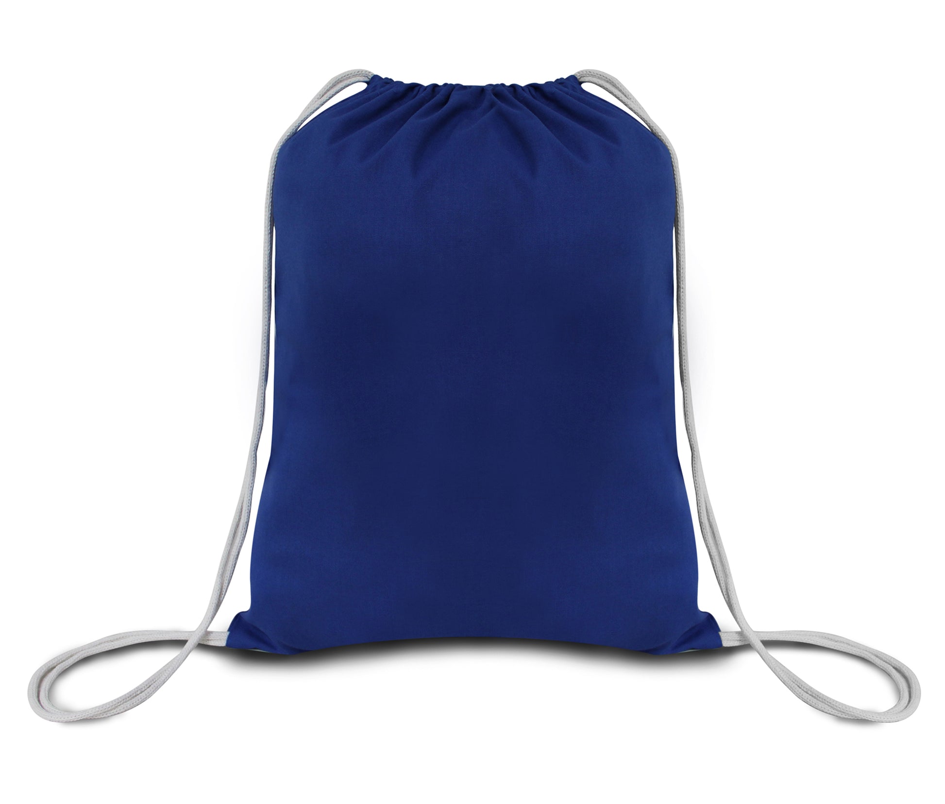 Blue drawstring bag on a white background. OAD Economical Canvas Pack, Embroidered by Helmsman Stitch Co.