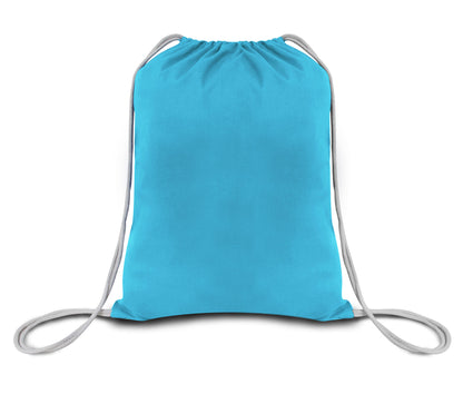 Blue drawstring bag on a white background. OAD Economical Canvas Pack, Embroidered by Helmsman Stitch Co.