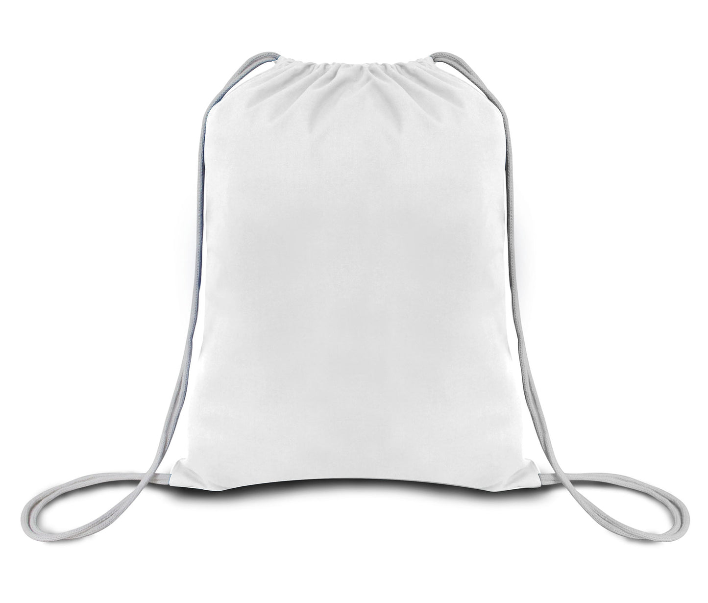 White drawstring bag on a white background. OAD Economical Canvas Pack, Embroidered by Helmsman Stitch Co.