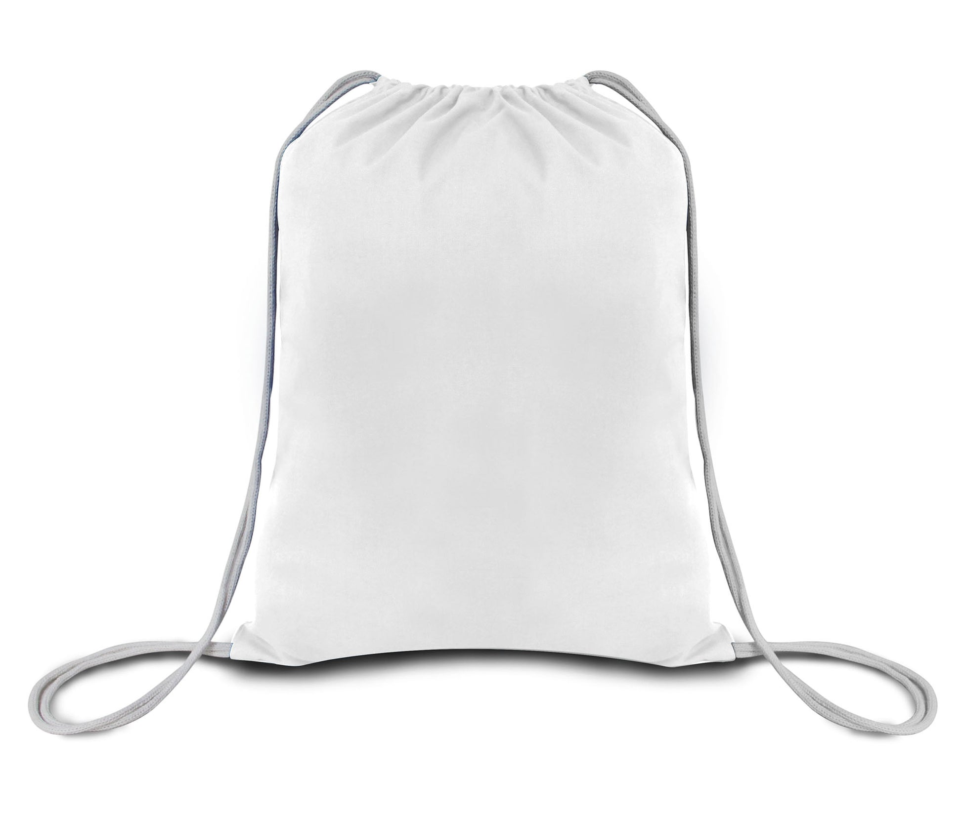 White drawstring bag on a white background. OAD Economical Canvas Pack, Embroidered by Helmsman Stitch Co.
