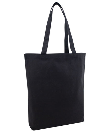 Black tote bag on a white background. OAD Gusseted Canvas Tote, Embroidered by Helmsman Stitch Co.