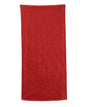 Red towel on a white background. OAD® Beach Towel, Embroidered by Helmsman Stitch Co.