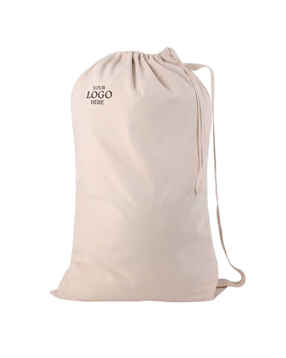 Beige drawstring bag with space for customization on a white background. OAD Large Cotton Laundry Bag, Embroidered by Helmsman Stitch Co.