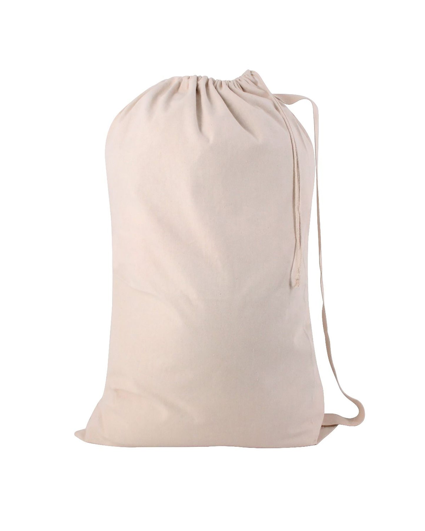 Beige drawstring bag on a white background. OAD Large Cotton Laundry Bag, Embroidered by Helmsman Stitch Co.