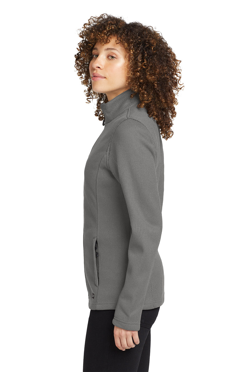Woman wearing a gray jacket on a white background Embroidered OGIO® Women's Grit Fleece Jacket