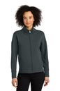 Woman wearing a dark gray jacket on a white background OGIO® Women’s Transcend Full-Zip, Embroidered