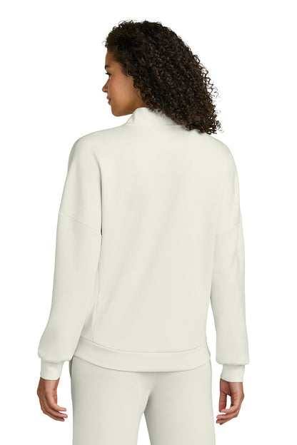 Woman wearing a cream-colored tracksuit on a white background, OGIO® Women’s Transcend Cardigan, Embroidered