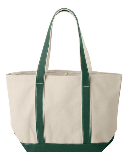 Beige tote bag with green straps on a white background. MI Tote (Large), Natural Canvas Tote, Custom Text & Michigan Motif