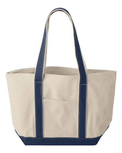 Beige tote bag with green handles and trim on a white background, MI Tote (Large), Natural Canvas Tote, Custom Text & Michigan Motif