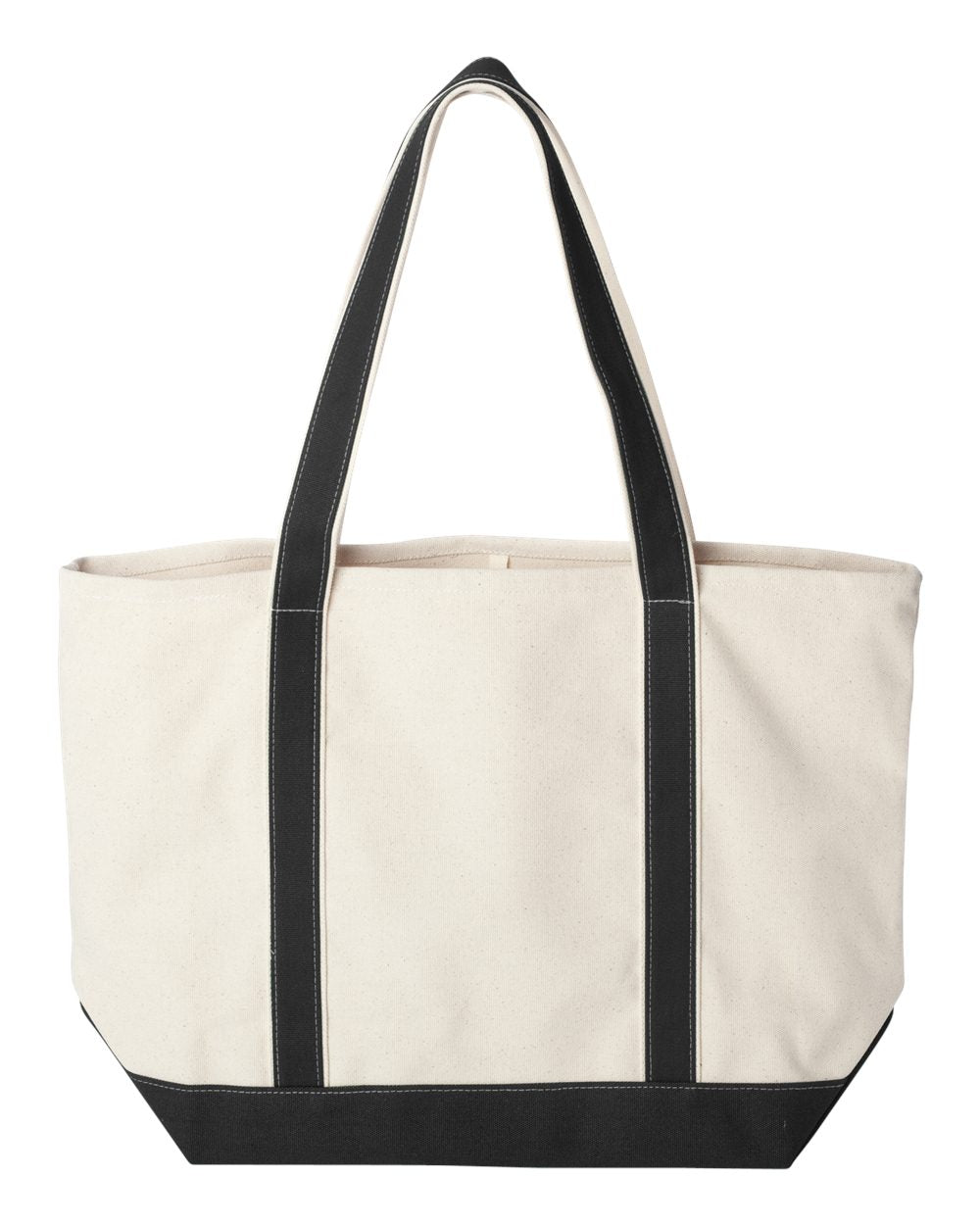 Beige tote bag with black handles and bottom edge on a white background MI Tote, Natural Canvas Tote, XL, Custom Text & Michigan Motif
