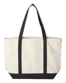 Beige tote bag with black handles and bottom edge on a white background MI Tote, Natural Canvas Tote, XL, Custom Text & Michigan Motif