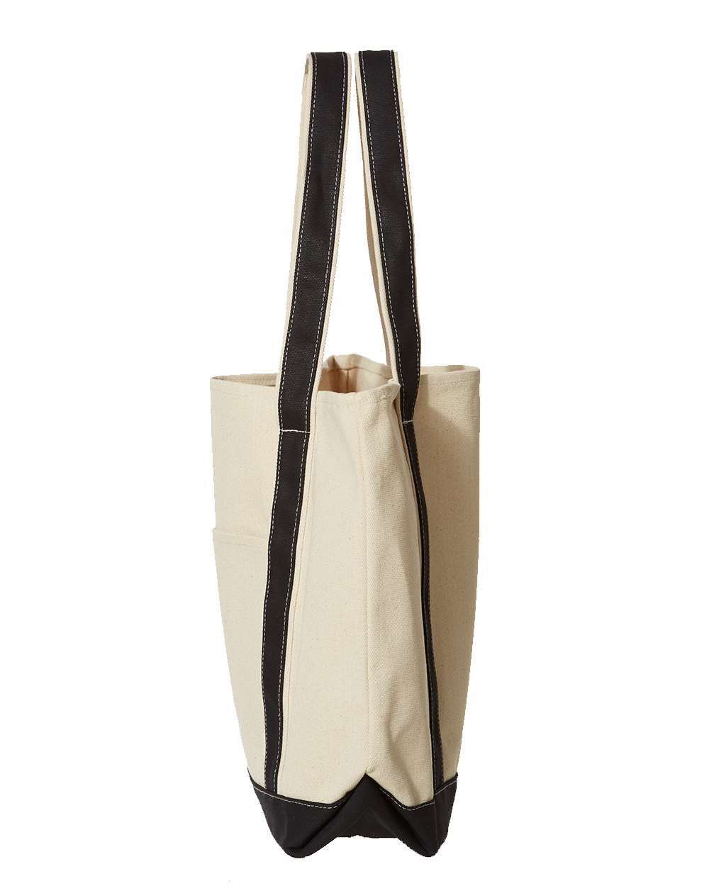 Beige tote bag with black accents on a white background. MI Tote, Natural Canvas Tote, XL, Custom Text & Michigan Motif