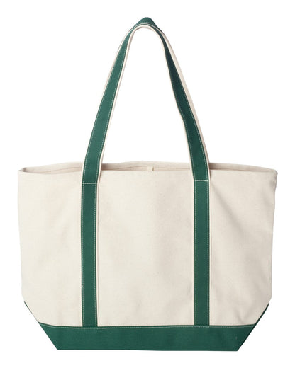 Beige tote bag with green handles and trim on a white background. MI Tote, Natural Canvas Tote, XL, Custom Text & Michigan Motif