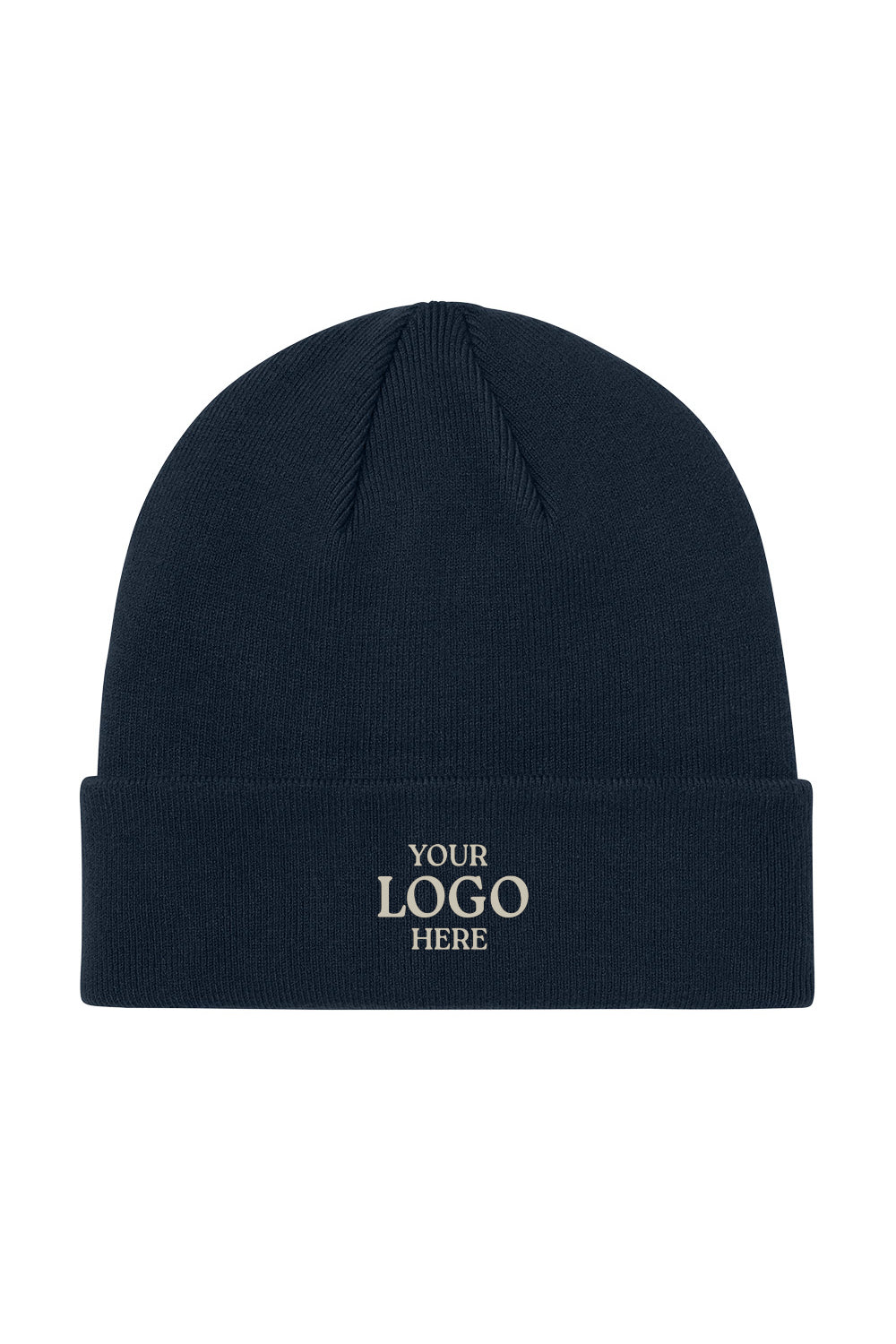 Black beanie with 'Your Logo Here' text on a white background Mercer+Mettle® Soft Blend Beanie, Embroidered