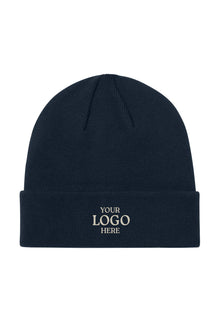 Black beanie with 'Your Logo Here' text on a white background Mercer+Mettle® Soft Blend Beanie, Embroidered
