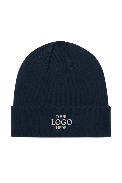 Black beanie with 'Your Logo Here' text on a white background Mercer+Mettle® Soft Blend Beanie, Embroidered