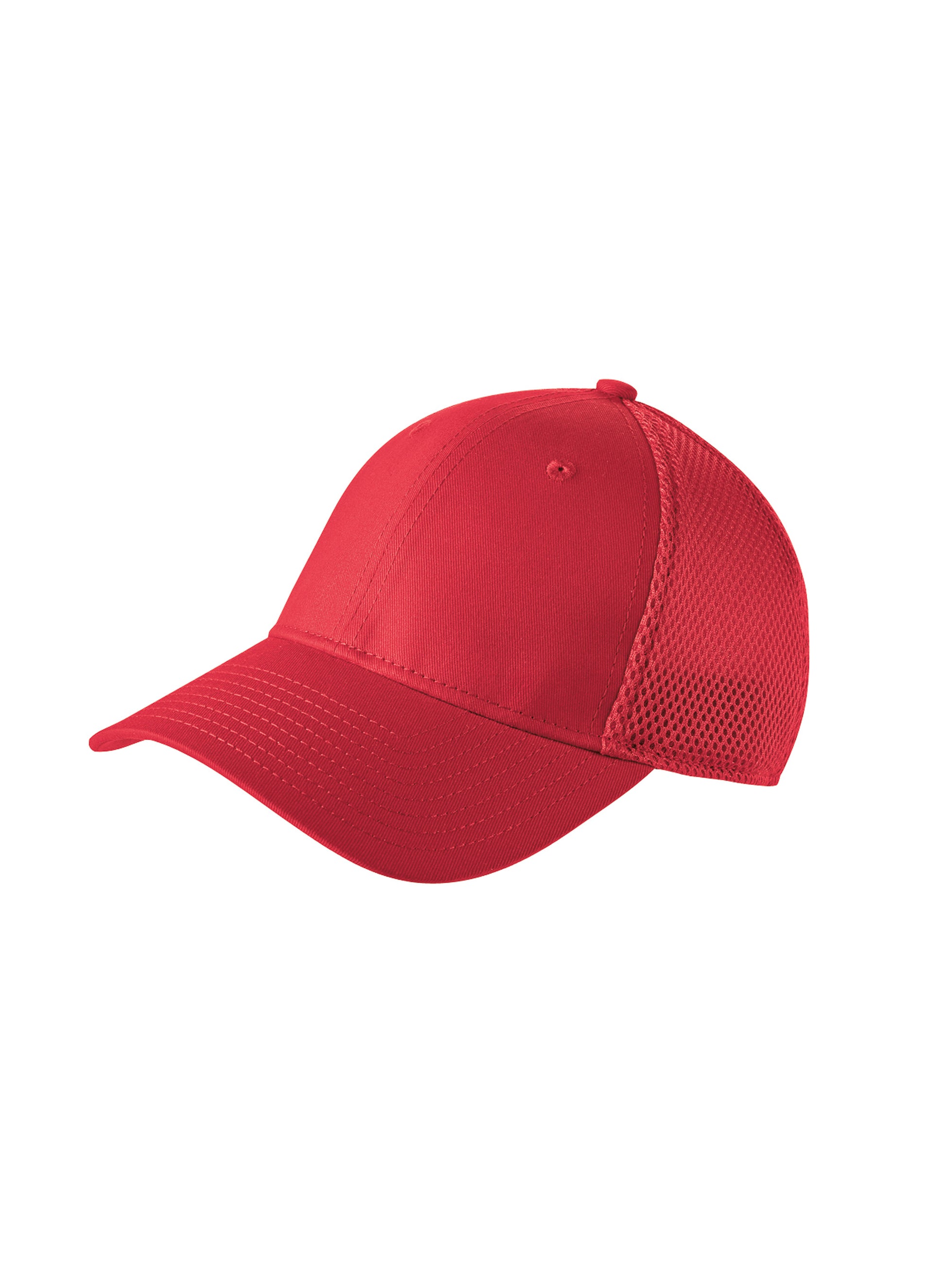 Red baseball cap with mesh back on a white background  embroidered New Era® Stretch Mesh Cap