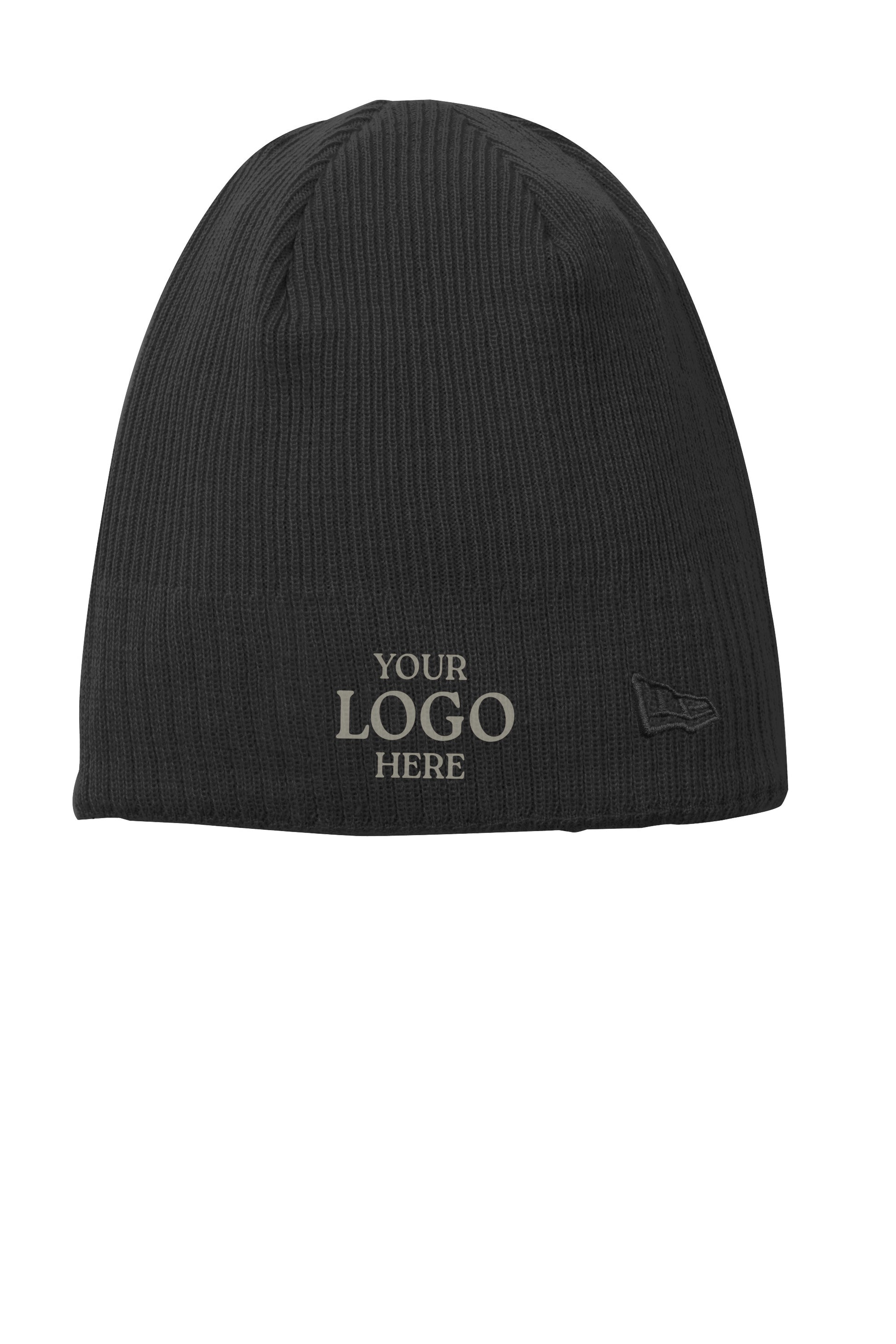Black beanie with space for a logo on a white background embroidered New Era® Knit Beanie