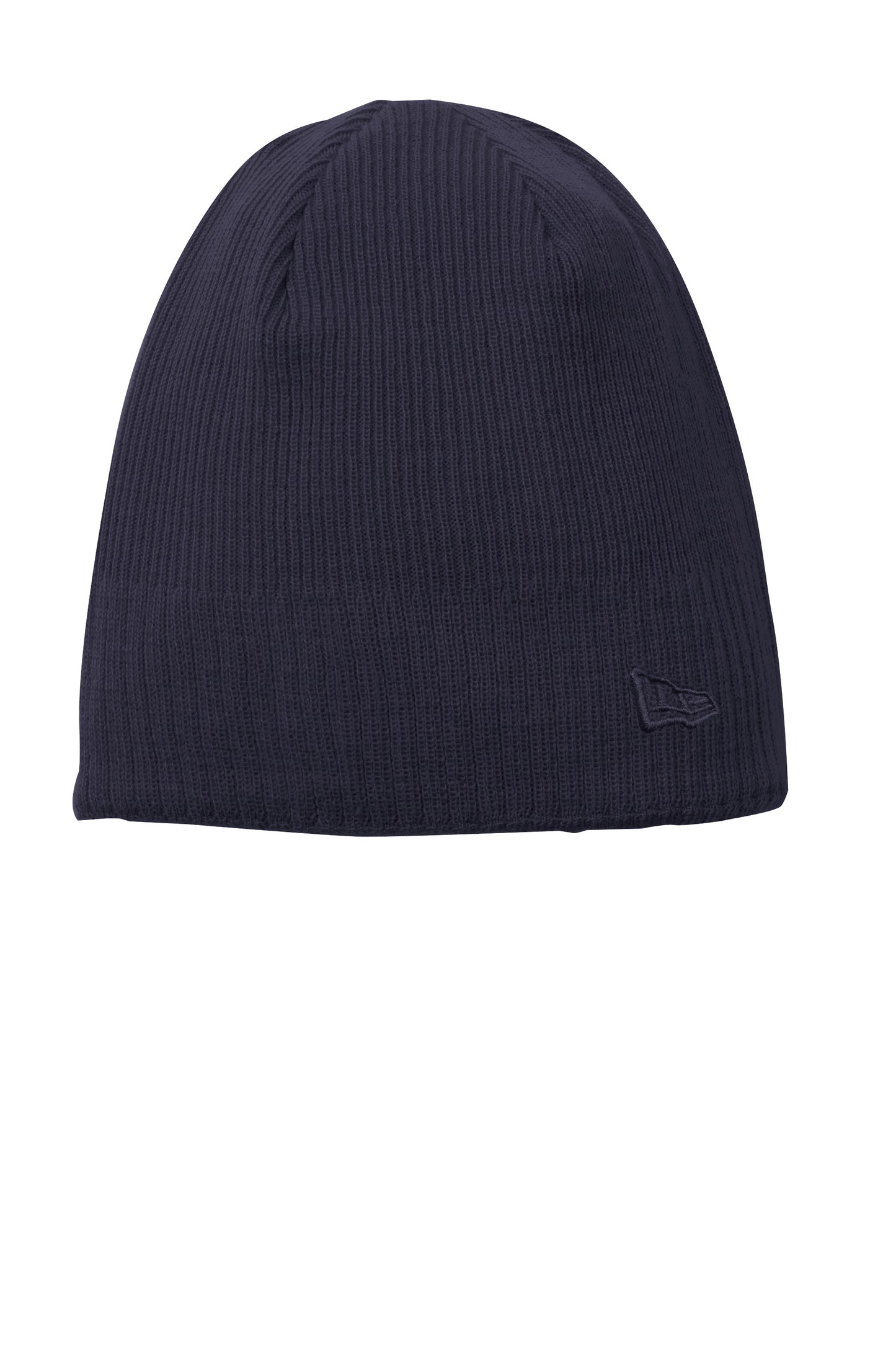 Navy blue beanie with a brand logo on a white background embroidered New Era® Knit Beanie