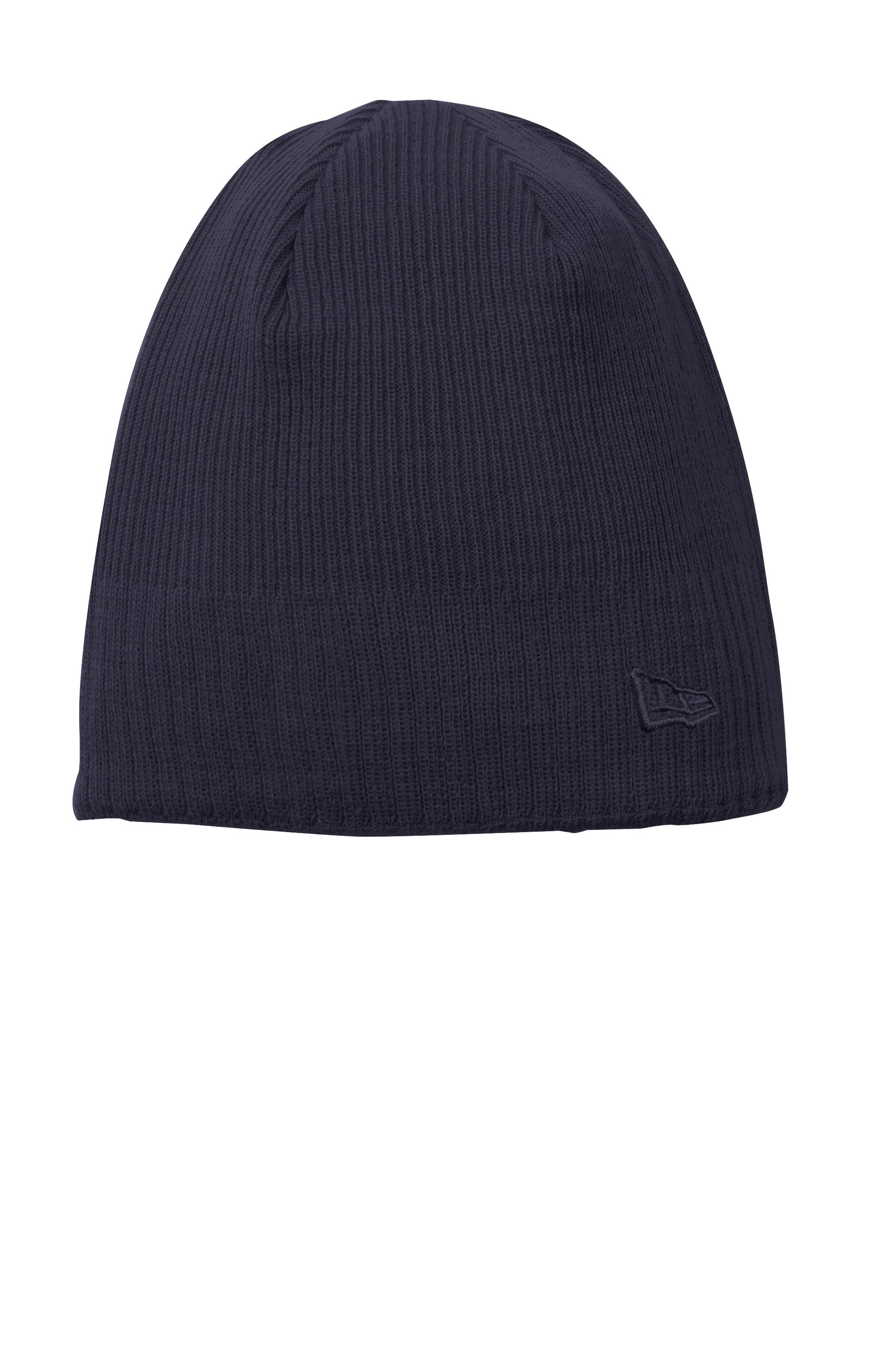 Navy blue beanie with a brand logo on a white background embroidered New Era® Knit Beanie