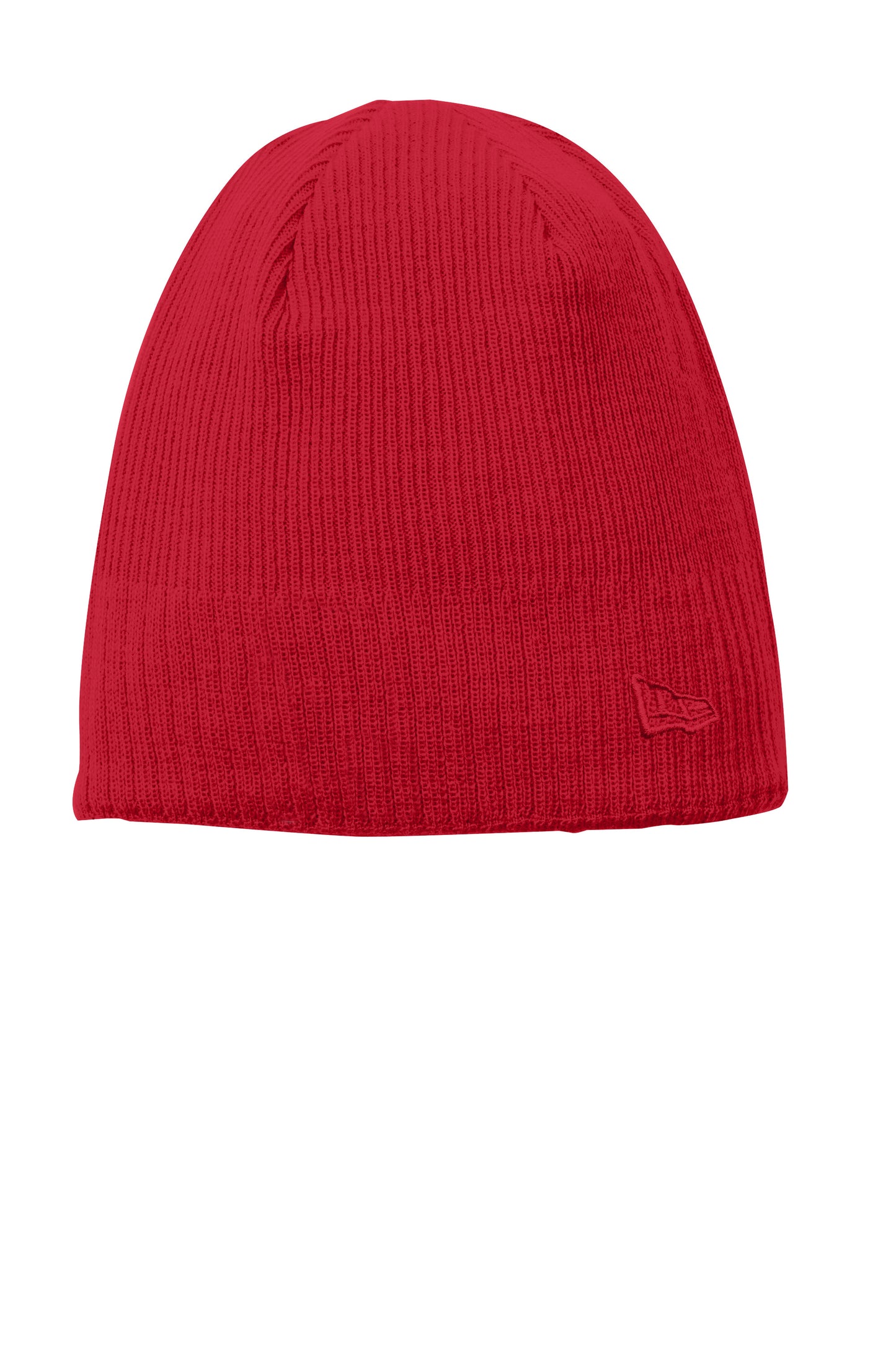 Red knit beanie with a brand logo on a white background embroidered New Era® Knit Beanie