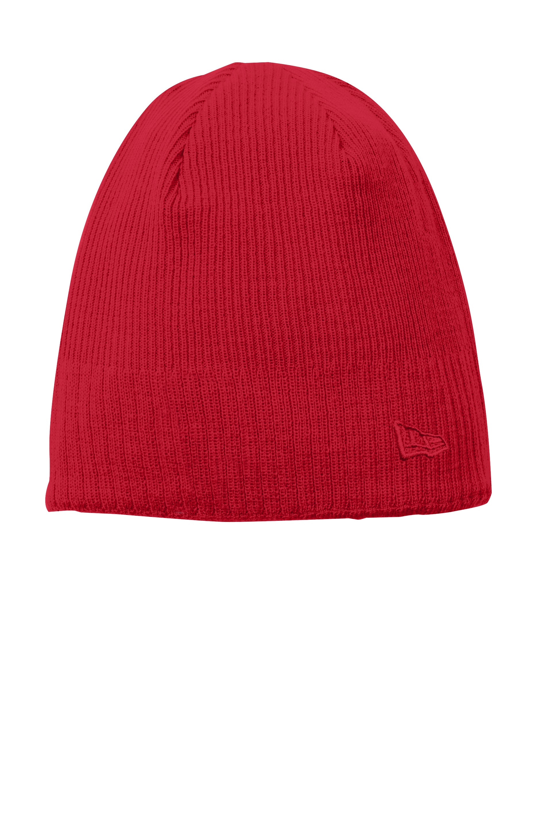 Red knit beanie with a brand logo on a white background embroidered New Era® Knit Beanie