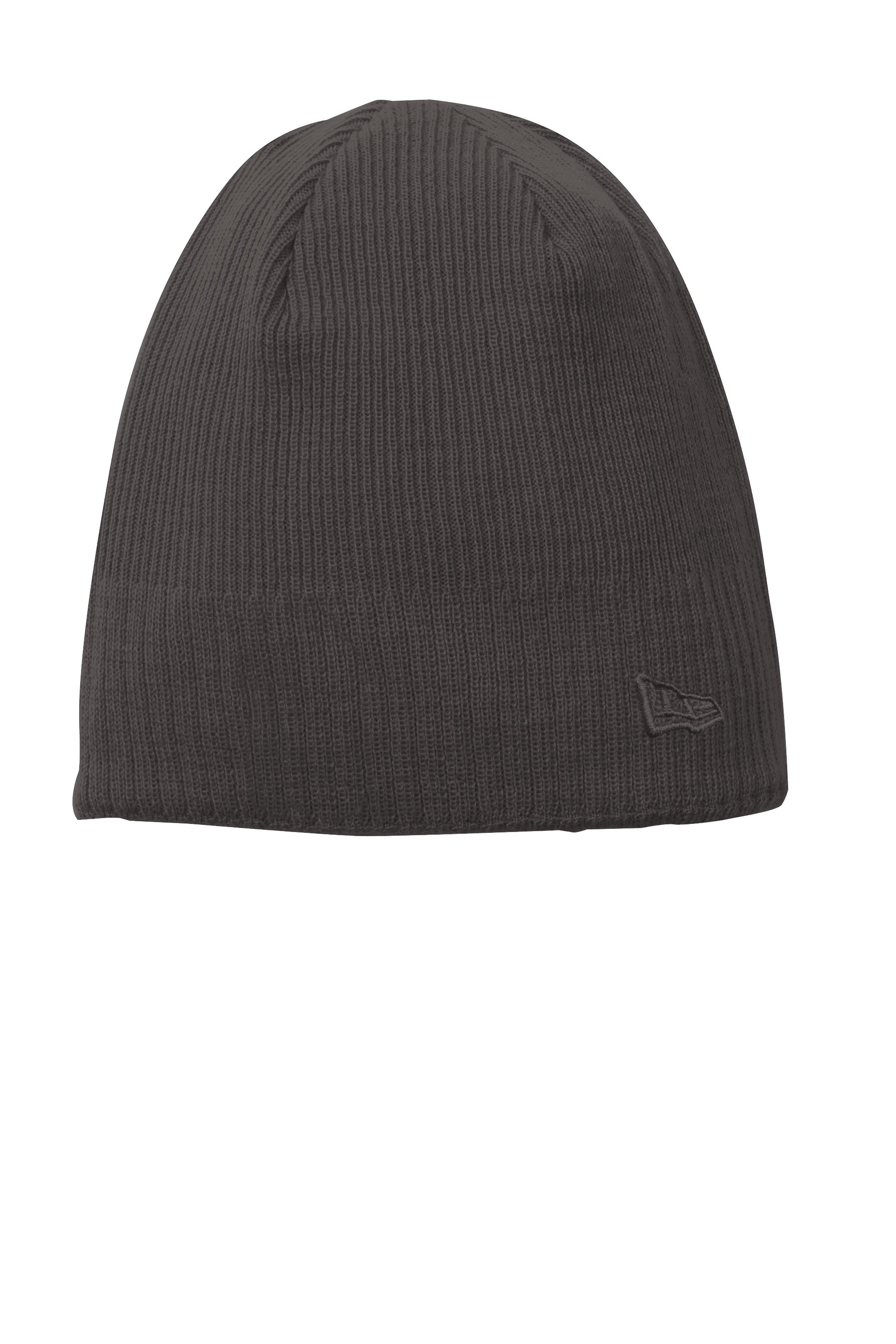 Dark gray knit beanie with a brand logo on a white background embroidered New Era® Knit Beanie
