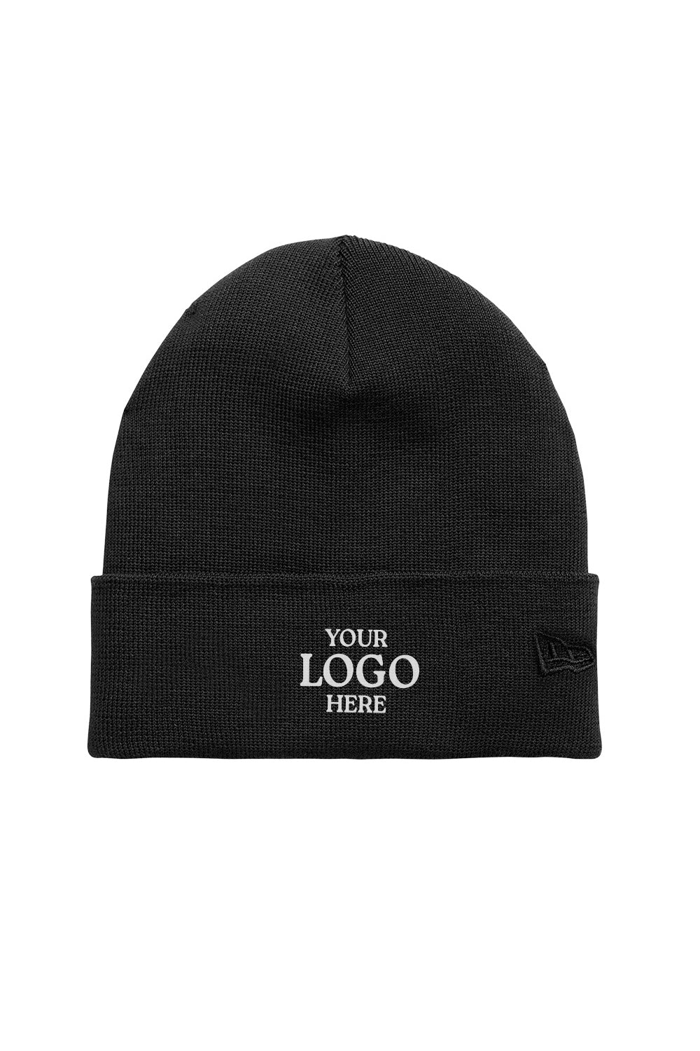 Black beanie with customizable logo area on a white background New Era® Recycled Cuff Beanie, Embroidered