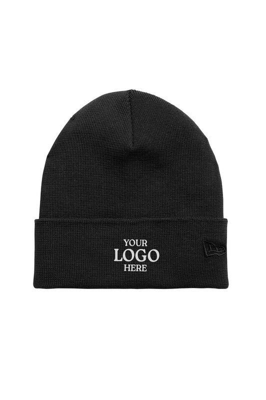 Black beanie with customizable logo area on a white background New Era® Recycled Cuff Beanie, Embroidered