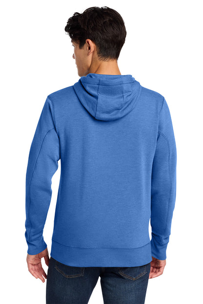 Person wearing a blue hoodie from behind on a white background, Embroidered New Era® Tri-Blend Fleece Full-Zip Hoodie