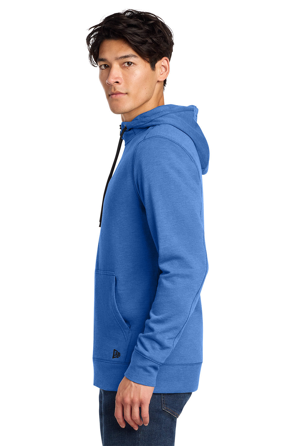 Man wearing a blue hoodie on a white background, Embroidered New Era® Tri-Blend Fleece Full-Zip Hoodie