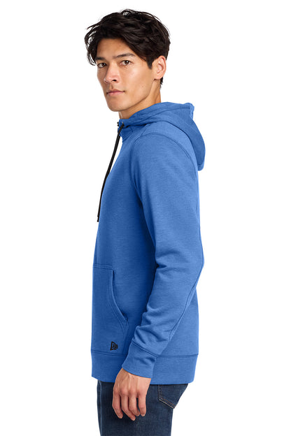 Man wearing a blue hoodie on a white background, Embroidered New Era® Tri-Blend Fleece Full-Zip Hoodie
