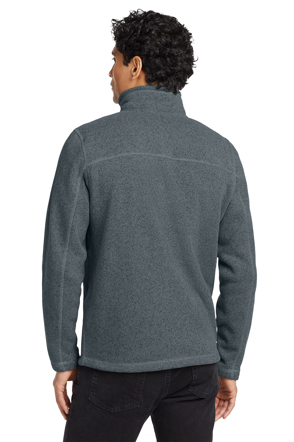 Person wearing a gray fleece jacket on a white background embroidered The North Face® Sweater Fleece Jacket