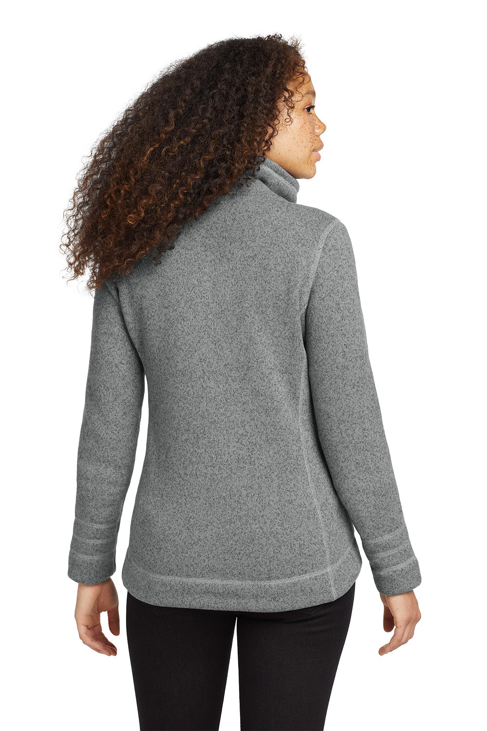 Person wearing a gray fleece jacket on a white background embroidered The North Face® Women's Sweater Fleece Jacket