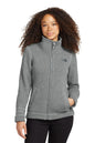 Woman wearing a gray fleece jacket with a brand logo on a white background embroidered The North Face® Women's Sweater Fleece Jacket