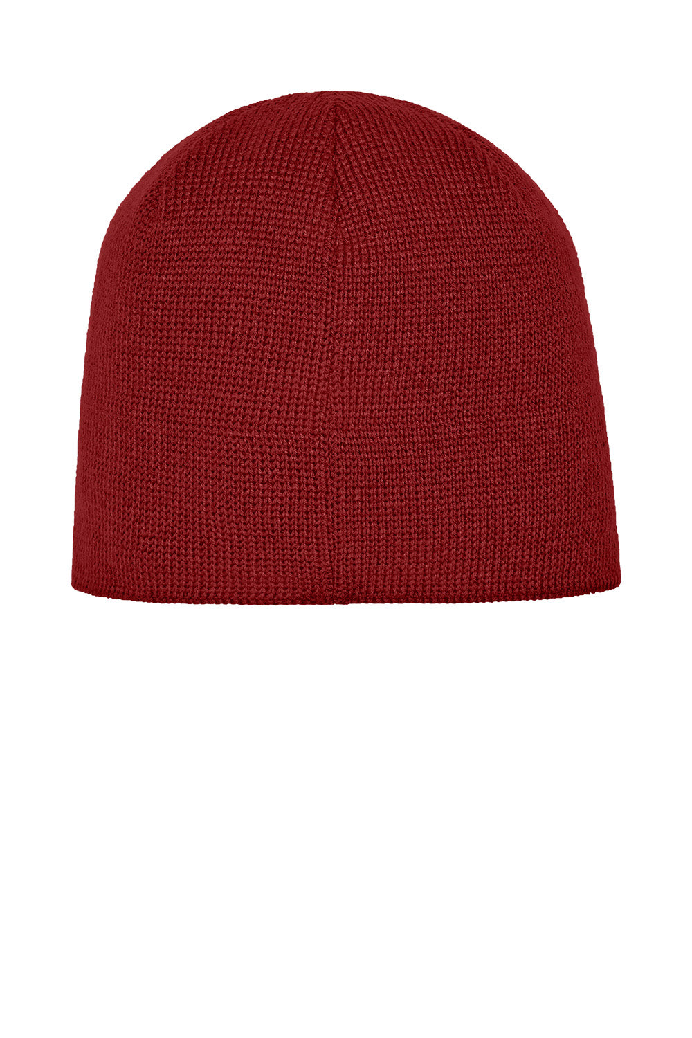 A dark red ribbed knit beanie hat shown from the back against a plain white background. The North Face® Mountain Beanie, Embroidered