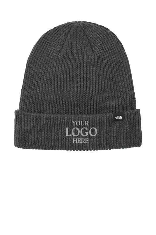 Dark gray knit beanie with space for customization on a white background
