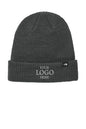Dark gray knit beanie with space for customization on a white background