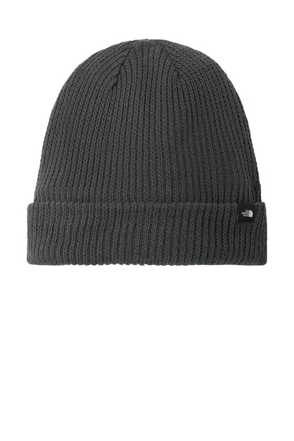 Gray knit beanie with a brand logo on a white background The North Face® Circular Rib Beanie, Embroidered