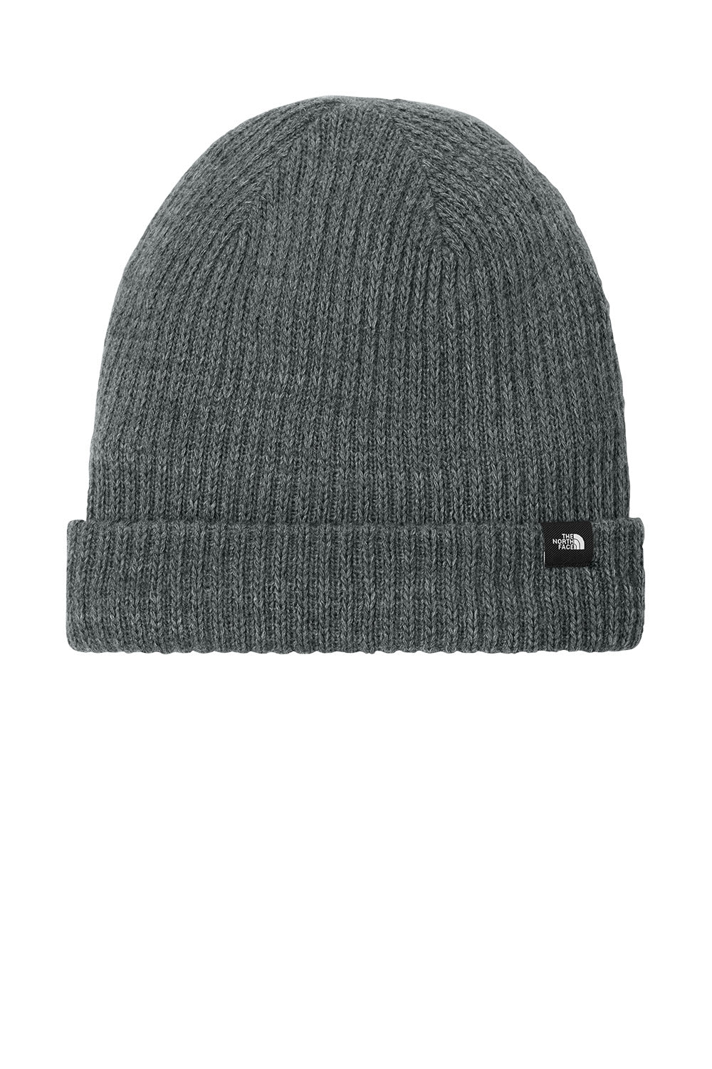 Gray beanie with a brand logo on a white background The North Face® Circular Rib Beanie, Embroidered
