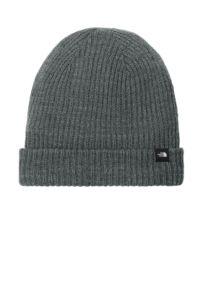 Gray beanie with a brand logo on a white background The North Face® Circular Rib Beanie, Embroidered